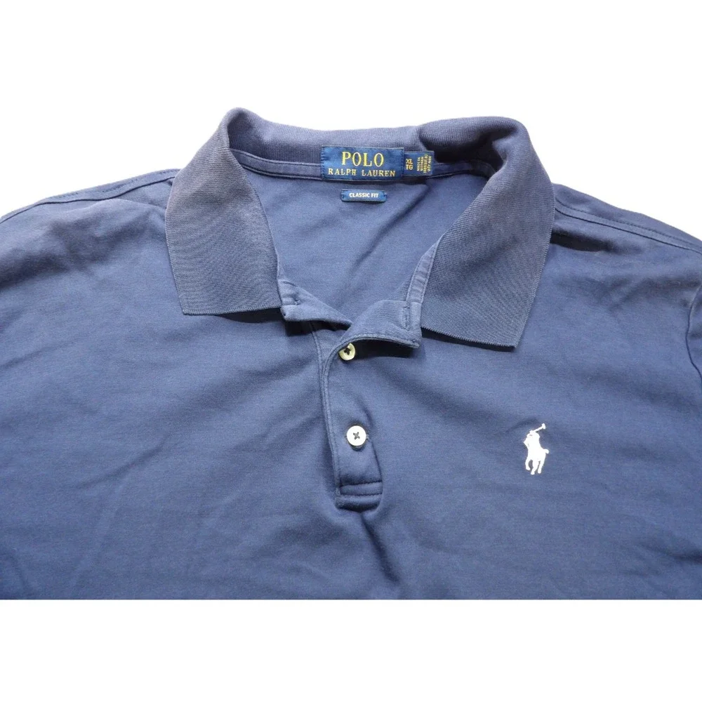 Polo Ralph Lauren Classic Fit Polo Men XL Blue White Pony Cotton Mesh Shirt Golf